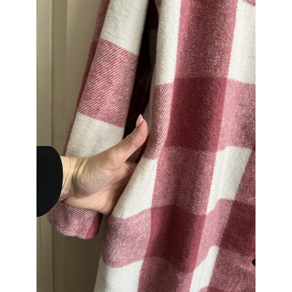 Pink White Plaid Check Buffalo Print Flannel Midi Button Long Shacket Jacket XL - Picture 5 of 11